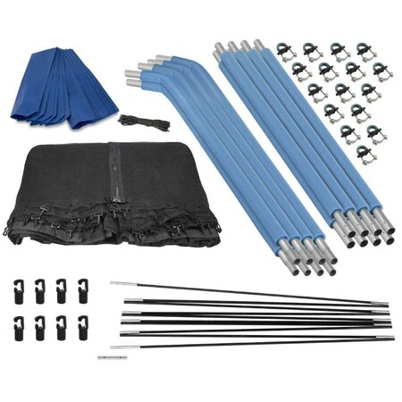 Machrus Upper Bounce Trampoline Safety Enclosure Set including Trampoline Net, 8 Curved Trampoline Poles (with 8 pole caps), Trampoline Pole Foam Sleeves - Fits 15ft Round Trampoline Frame